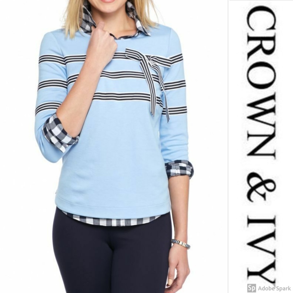 Crown & Ivy Bow‎ 3/4 Sleeve Stretch Knit Top S 4-6